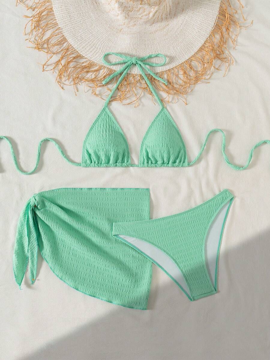 3 Parça Bikini Ve Düğümlü Mini Etek Takımı Niebbla