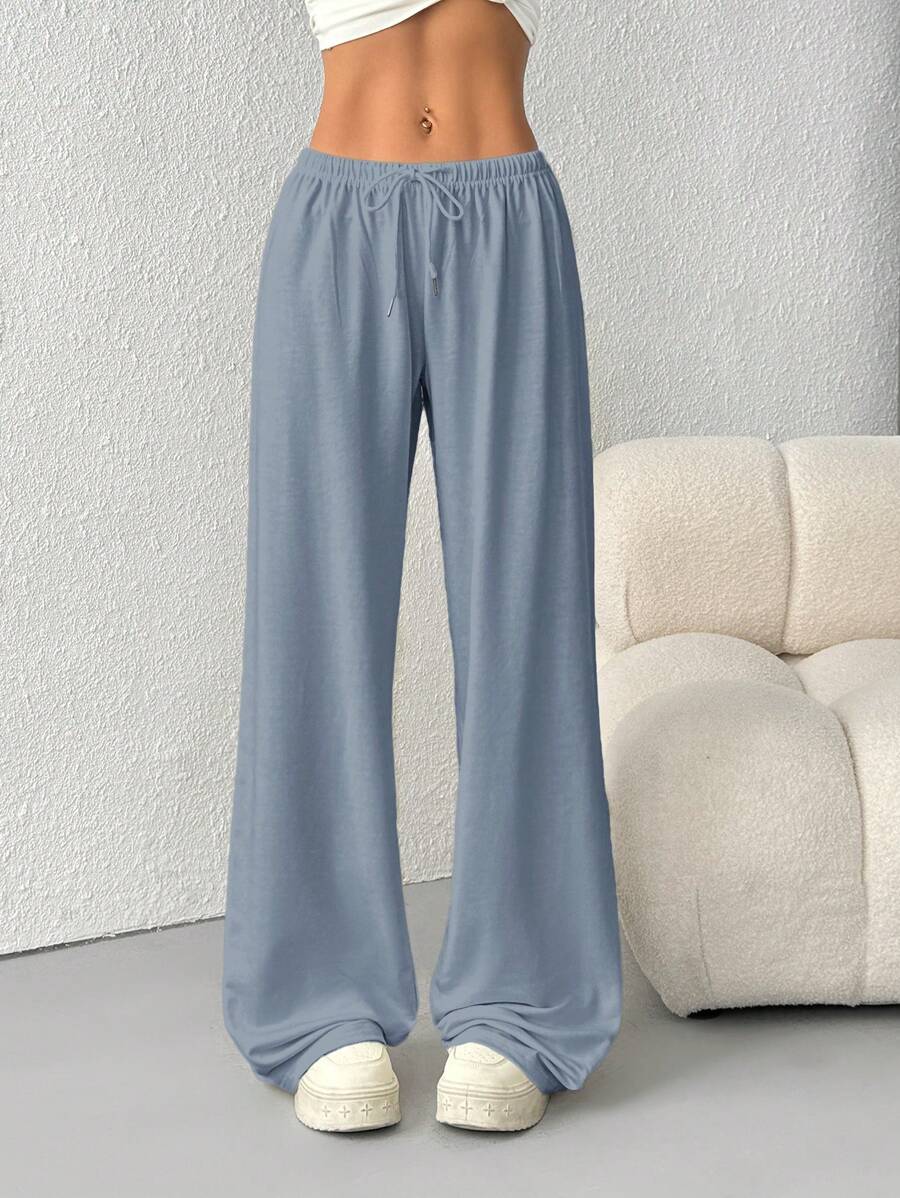Düz Renk Bağcıklı Bel Düz Paça Jogger Pantolon Niebbla
