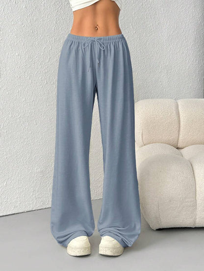 Düz Renk Bağcıklı Bel Düz Paça Jogger Pantolon Niebbla