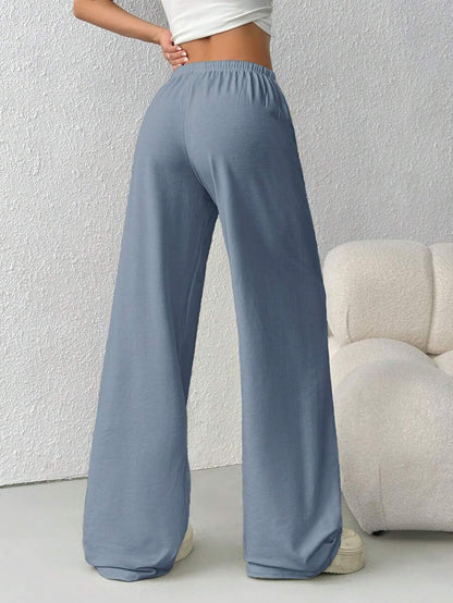 Düz Renk Bağcıklı Bel Düz Paça Jogger Pantolon Niebbla