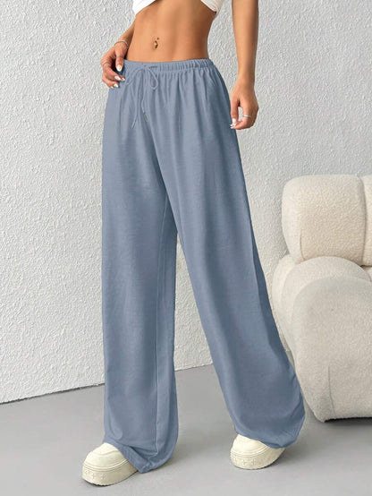 Düz Renk Bağcıklı Bel Düz Paça Jogger Pantolon Niebbla