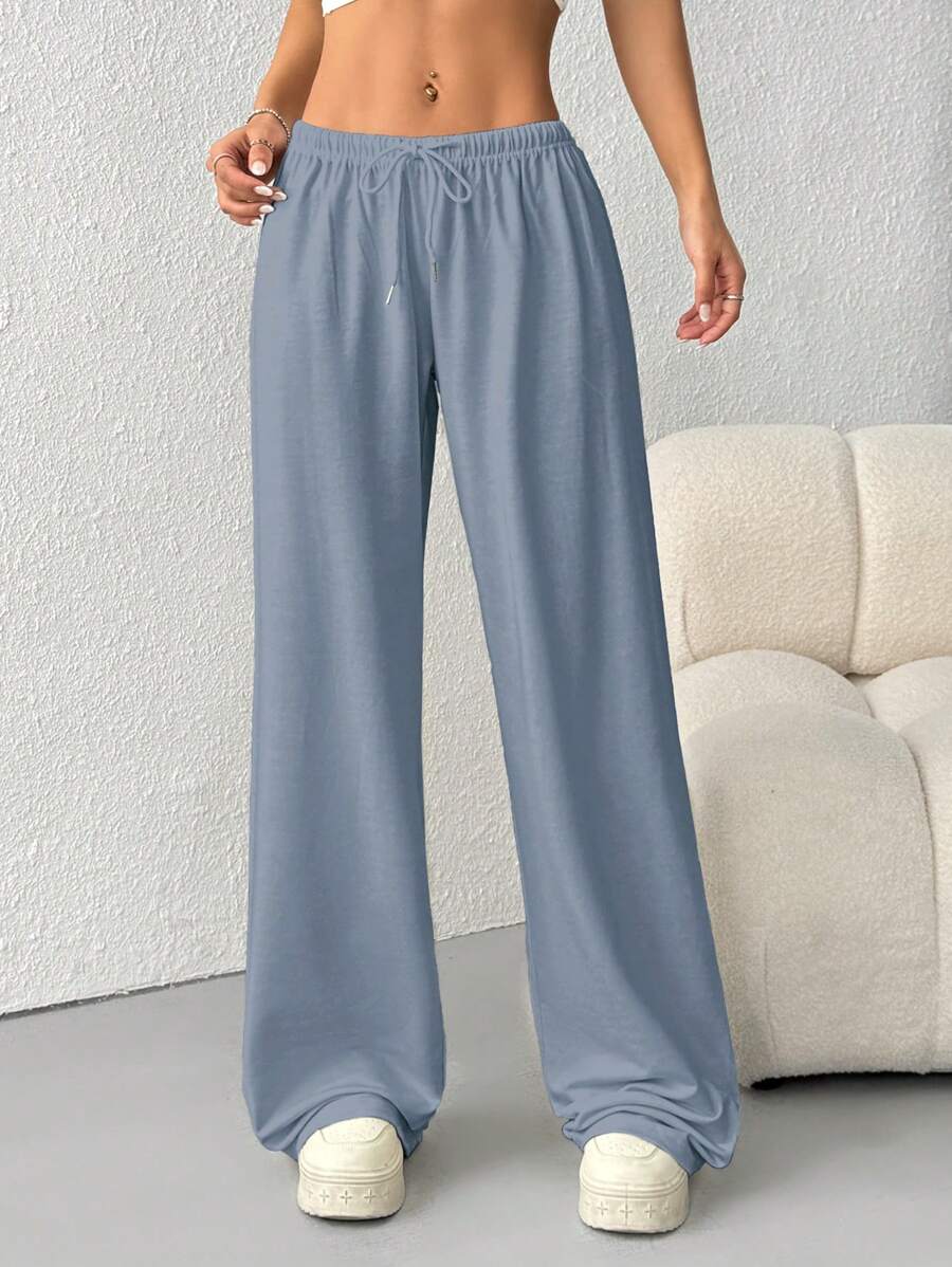 Düz Renk Bağcıklı Bel Düz Paça Jogger Pantolon Niebbla