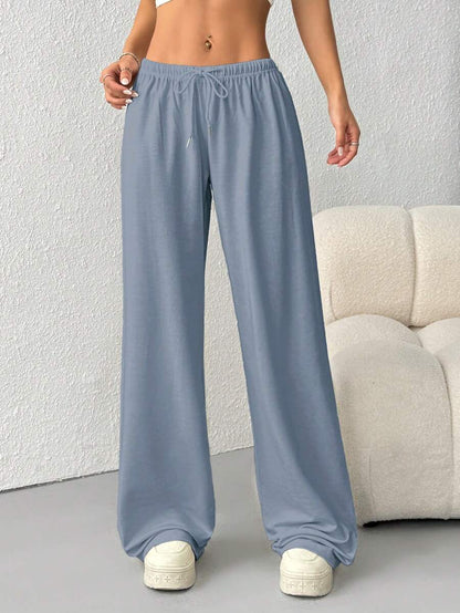 Düz Renk Bağcıklı Bel Düz Paça Jogger Pantolon Niebbla