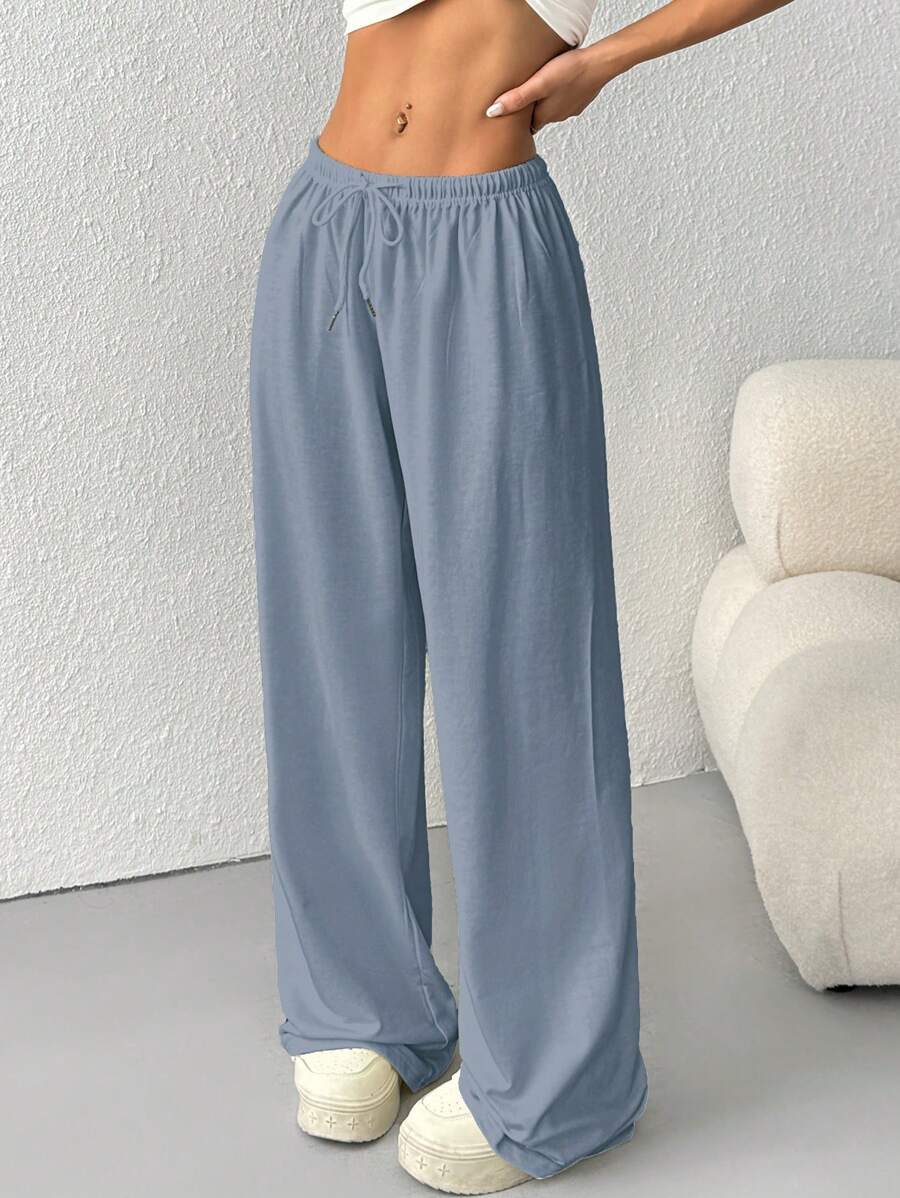 Düz Renk Bağcıklı Bel Düz Paça Jogger Pantolon Niebbla