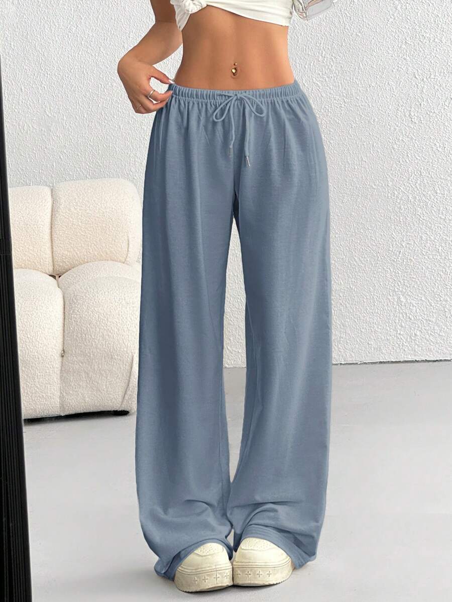 Düz Renk Bağcıklı Bel Düz Paça Jogger Pantolon Niebbla