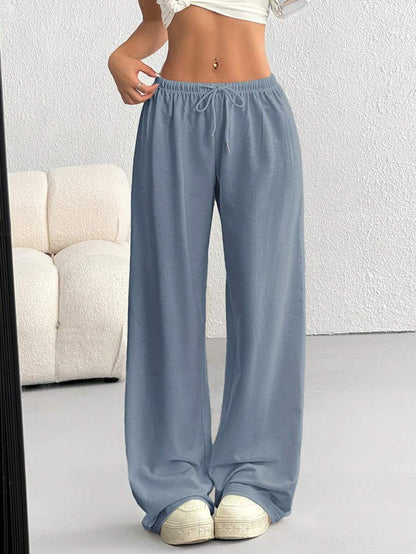 Düz Renk Bağcıklı Bel Düz Paça Jogger Pantolon Niebbla