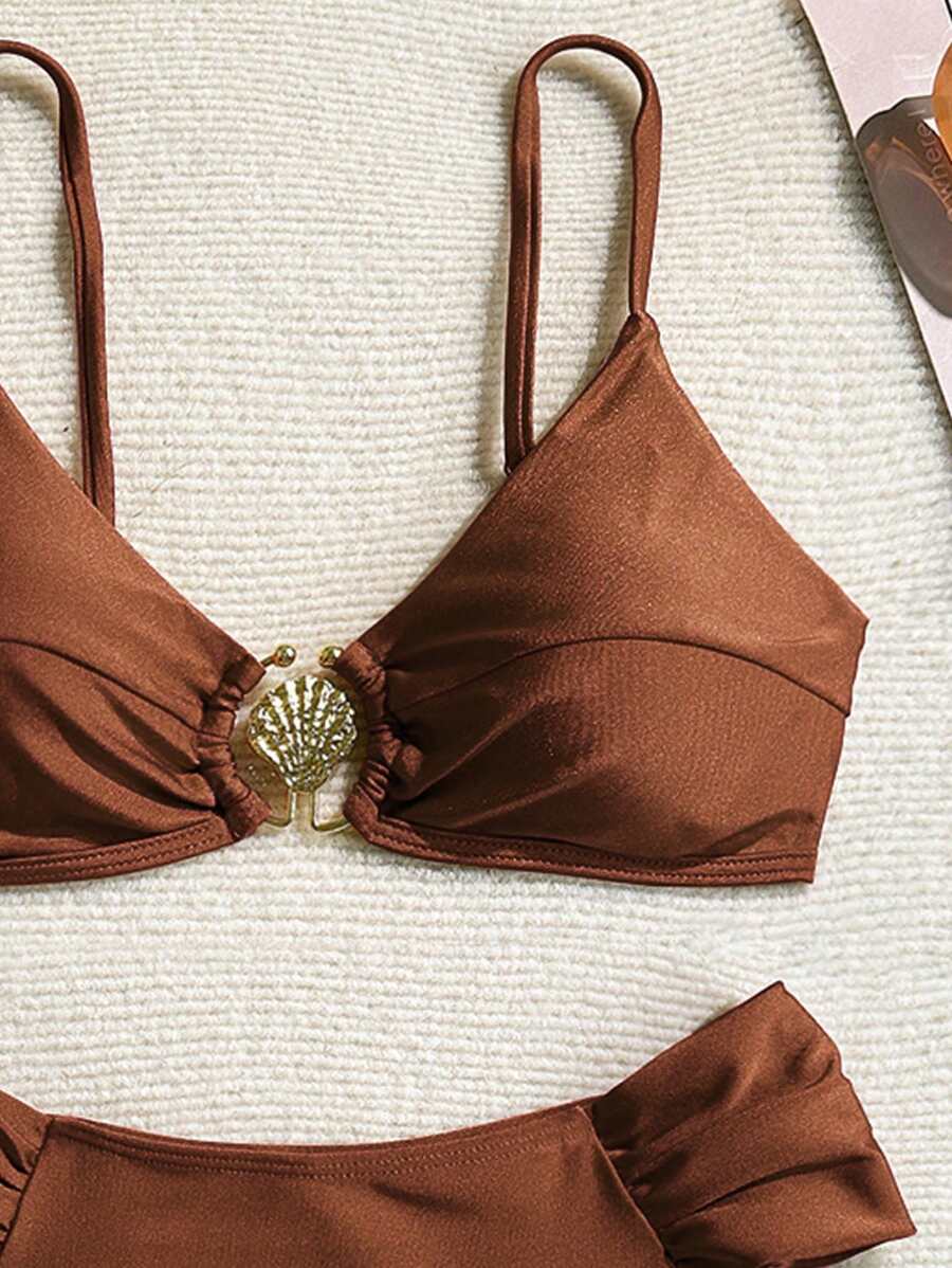 Metal Aksesuarlı Yüksek Kesim Askılı Bikini Takımı Niebbla