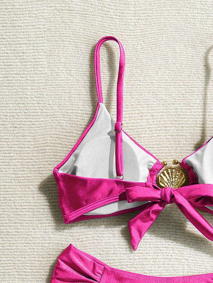 Metal Aksesuarlı Yüksek Kesim Askılı Bikini Takımı Niebbla