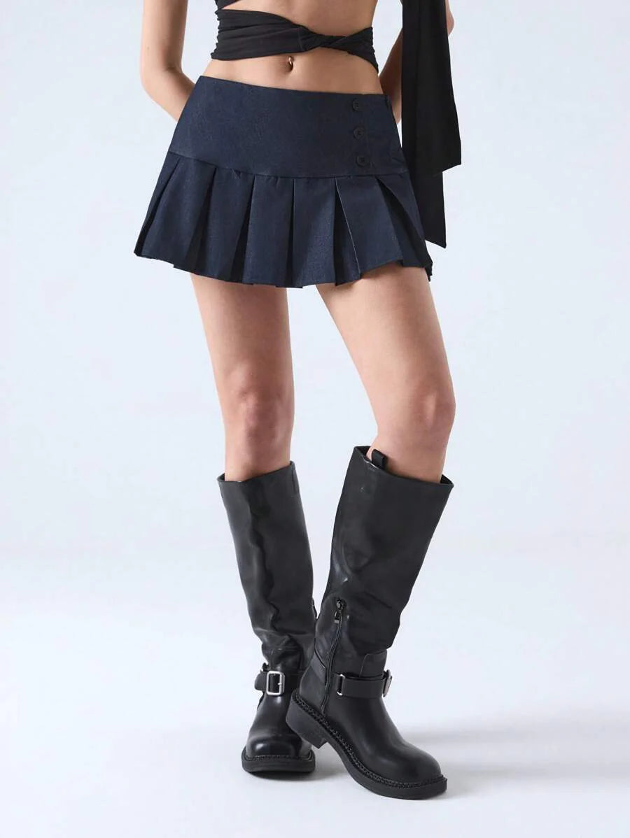 Pileli Çizgili Mini Etek Niebbla