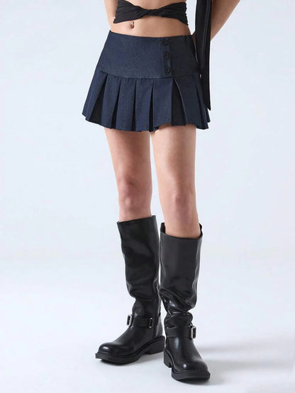 Pileli Çizgili Mini Etek Niebbla