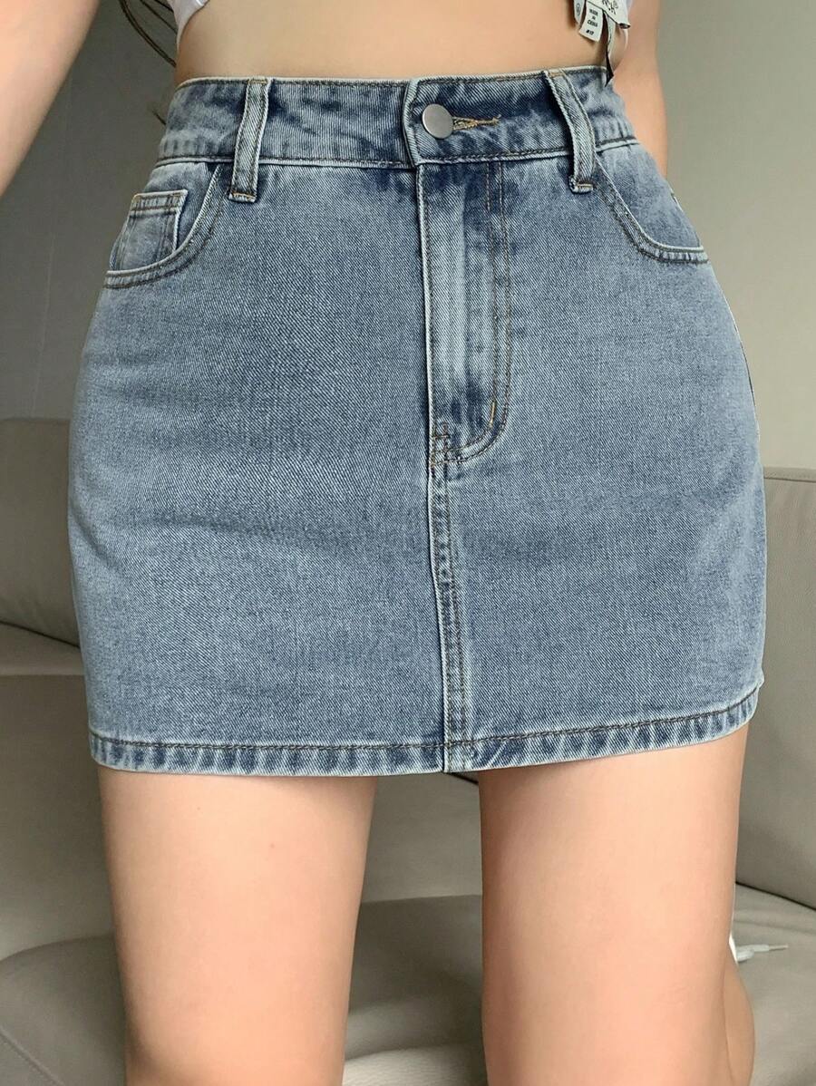 Doğal Dokulu Günlük Kot Etek Niebbla