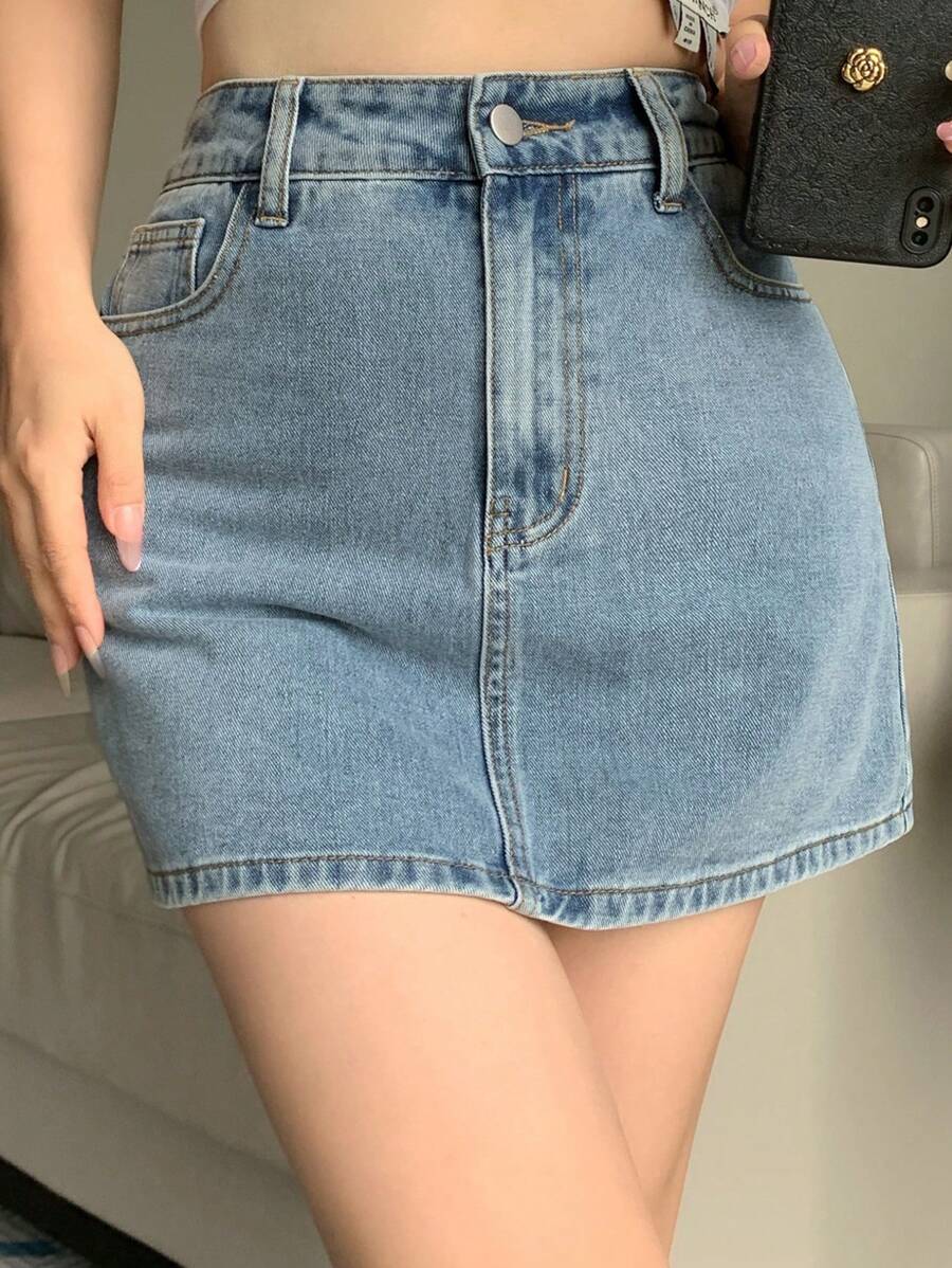 Doğal Dokulu Günlük Kot Etek Niebbla