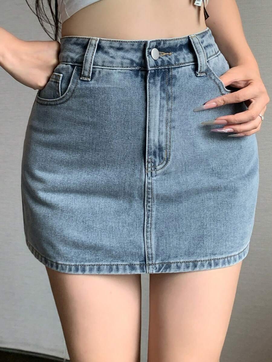 Doğal Dokulu Günlük Kot Etek Niebbla