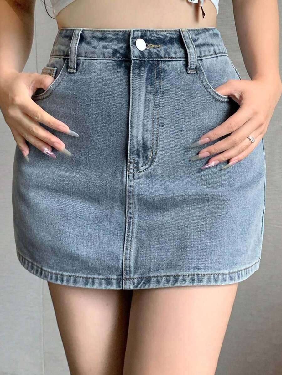 Doğal Dokulu Günlük Kot Etek Niebbla