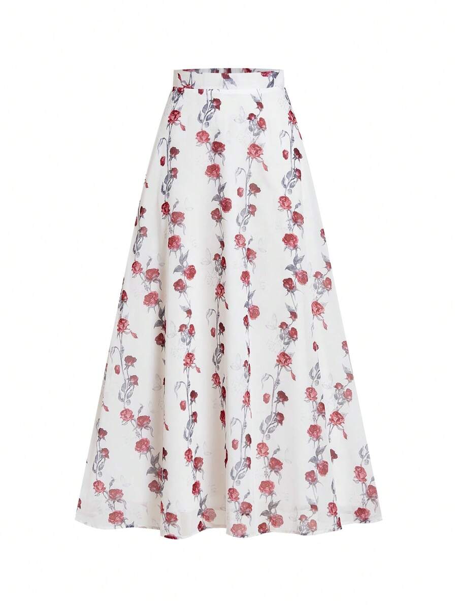 Çiçek Desenli Elastik Bel Günlük Etek Niebbla