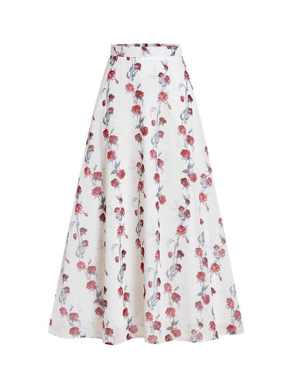 Çiçek Desenli Elastik Bel Günlük Etek Niebbla