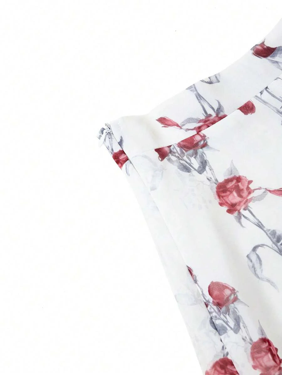 Çiçek Desenli Elastik Bel Günlük Etek Niebbla