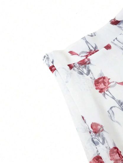 Çiçek Desenli Elastik Bel Günlük Etek Niebbla