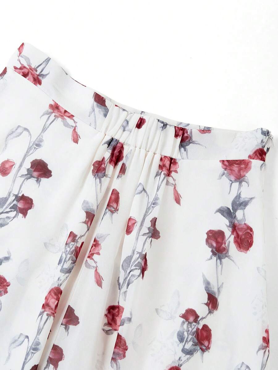 Çiçek Desenli Elastik Bel Günlük Etek Niebbla