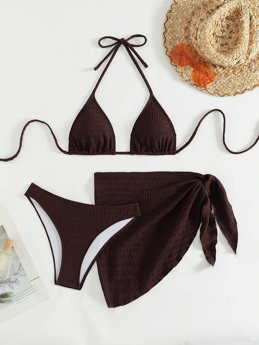 3 Parça Bikini Ve Düğümlü Mini Etek Takımı Niebbla