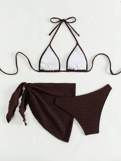 3 Parça Bikini Ve Düğümlü Mini Etek Takımı Niebbla