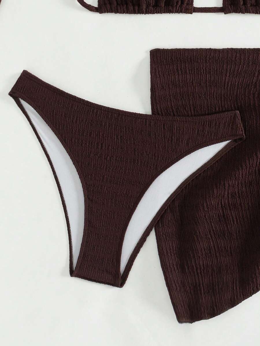 3 Parça Bikini Ve Düğümlü Mini Etek Takımı Niebbla