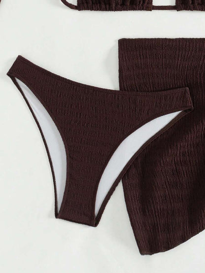 3 Parça Bikini Ve Düğümlü Mini Etek Takımı Niebbla