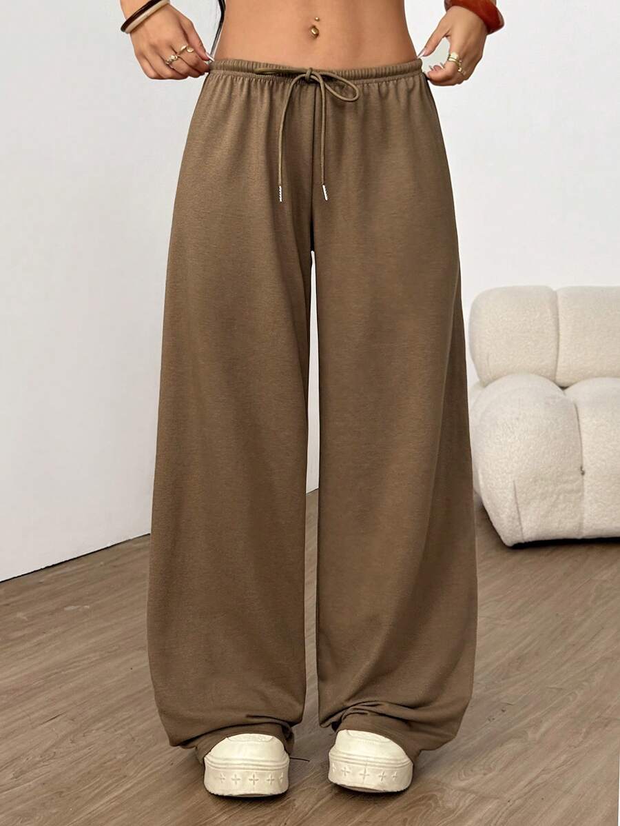 Düz Renk Bağcıklı Bel Düz Paça Jogger Pantolon Niebbla