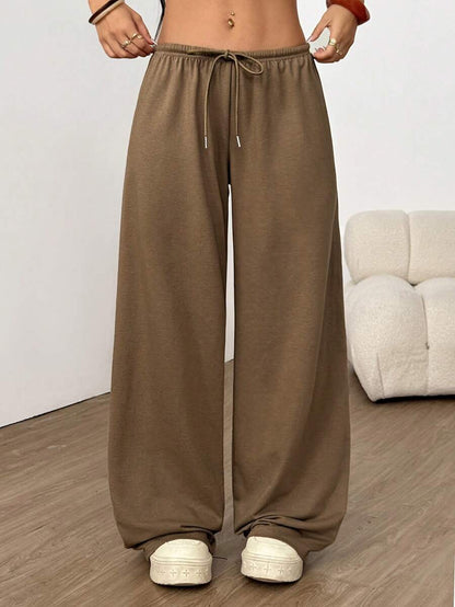 Düz Renk Bağcıklı Bel Düz Paça Jogger Pantolon Niebbla