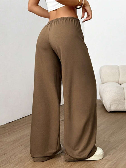 Düz Renk Bağcıklı Bel Düz Paça Jogger Pantolon Niebbla