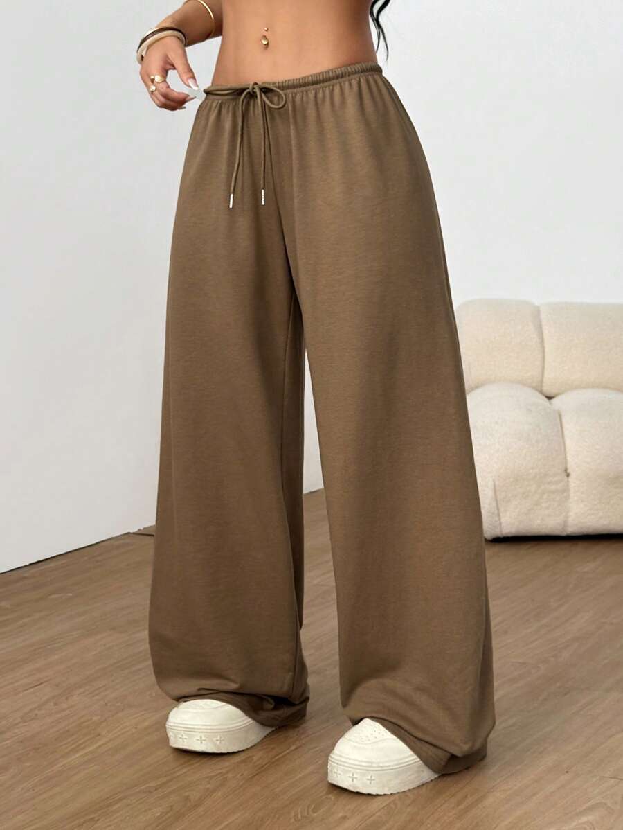 Düz Renk Bağcıklı Bel Düz Paça Jogger Pantolon Niebbla