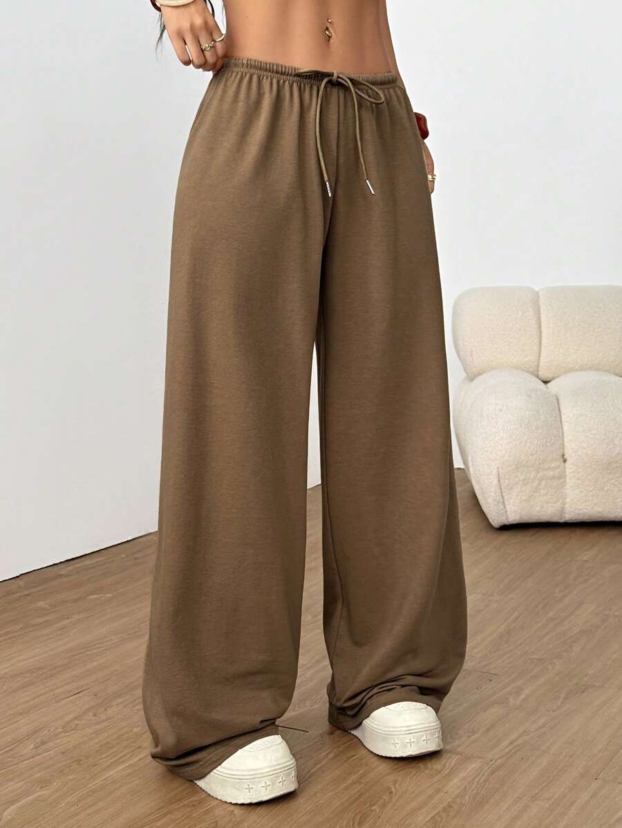 Düz Renk Bağcıklı Bel Düz Paça Jogger Pantolon Niebbla