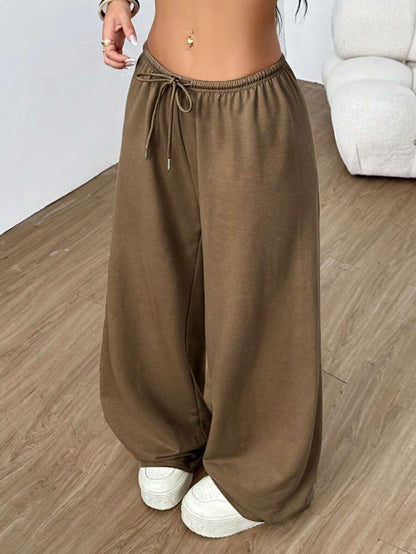 Düz Renk Bağcıklı Bel Düz Paça Jogger Pantolon Niebbla