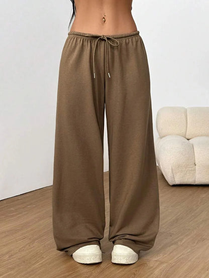 Düz Renk Bağcıklı Bel Düz Paça Jogger Pantolon Niebbla