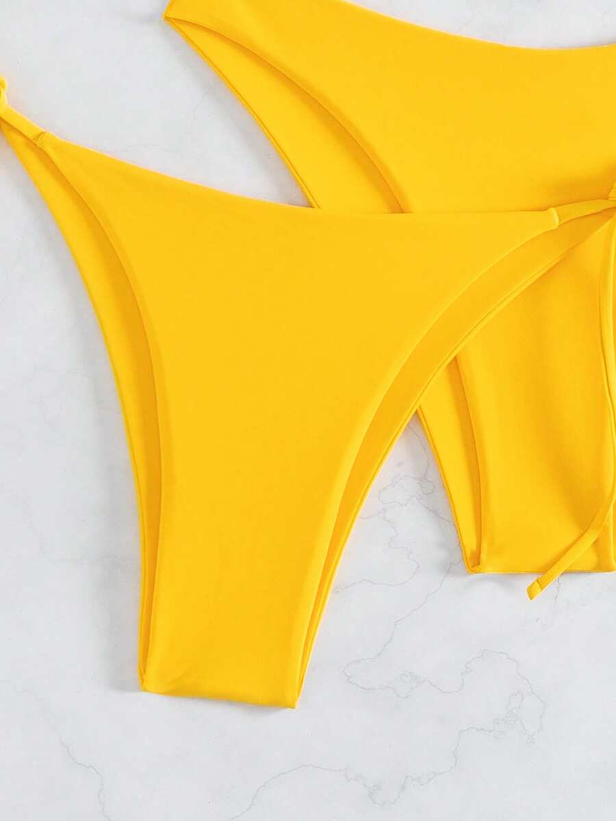 3 Parça Halter Üst + Üçgen Alt + Bağcıklı Şort Bikini Takımı Niebbla