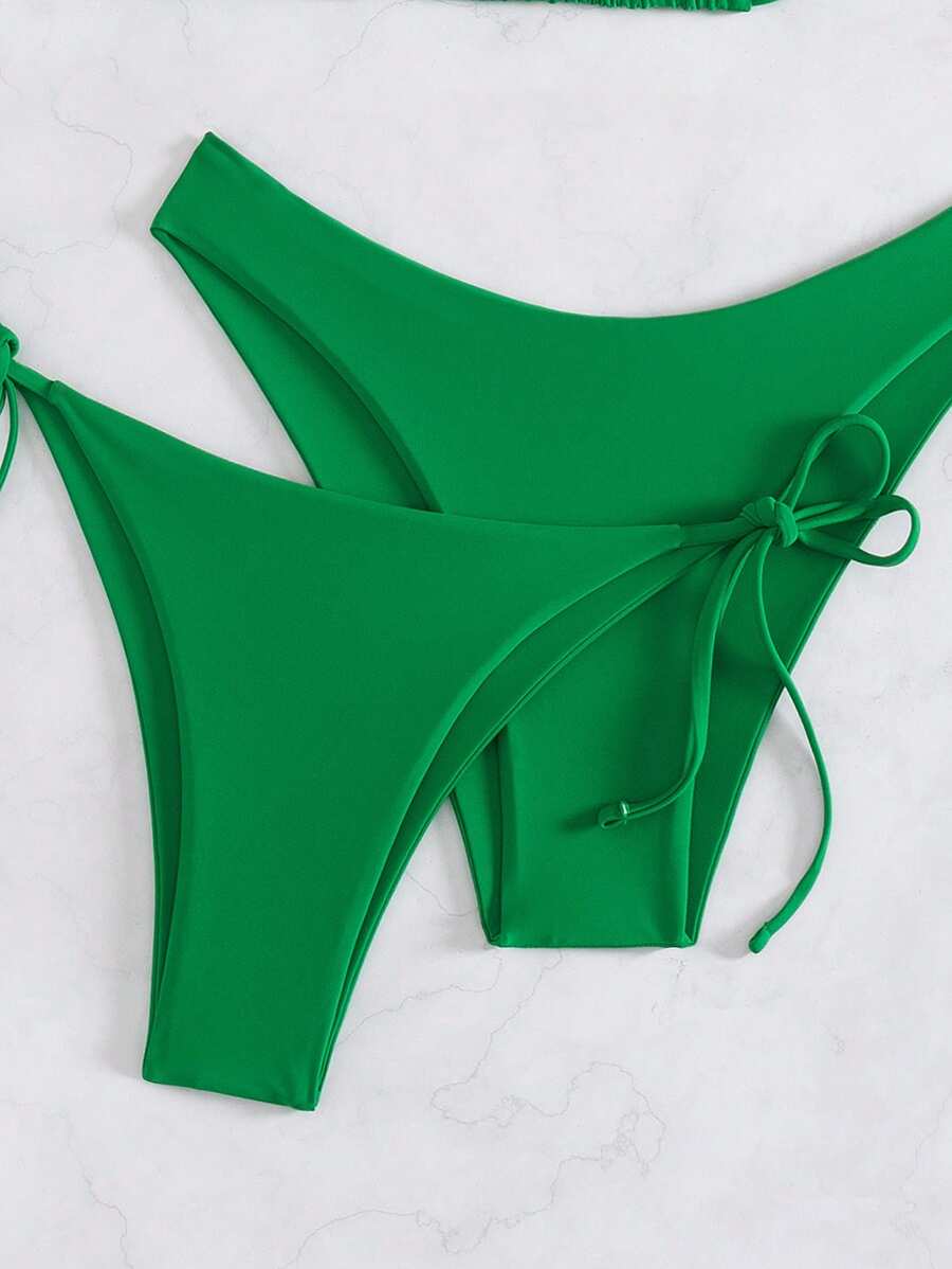3 Parça Halter Üst + Üçgen Alt + Bağcıklı Şort Bikini Takımı Niebbla
