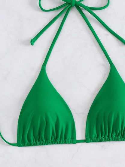 3 Parça Halter Üst + Üçgen Alt + Bağcıklı Şort Bikini Takımı Niebbla