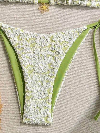 Altın Çiçek Desenli Üçgen Bikini Takımı Niebbla