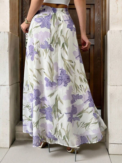 Çiçek Desenli Elastik Bel Günlük Etek Niebbla