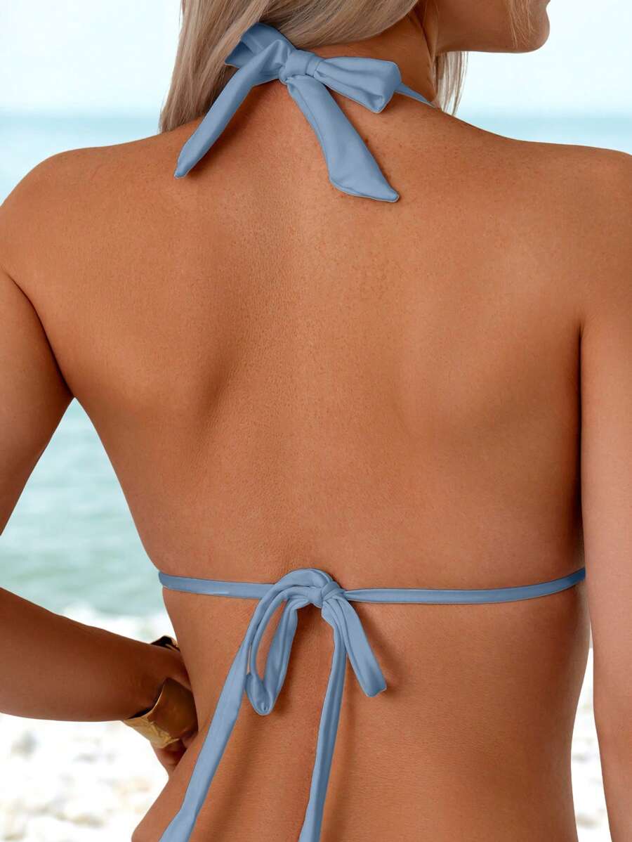 Düz Renk Halter Bağcıklı Bikini Takımı Niebbla