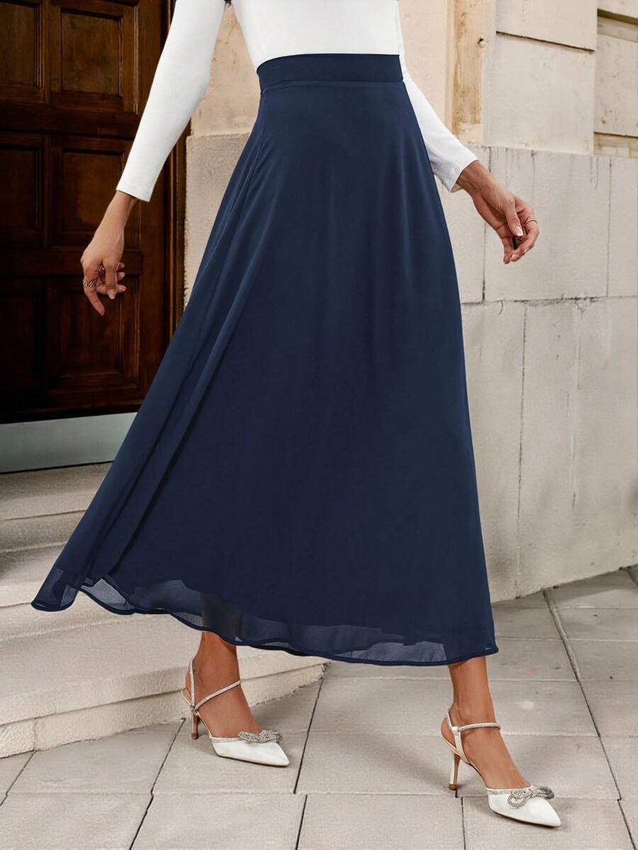 Çiçek Desenli Elastik Bel Günlük Etek Niebbla