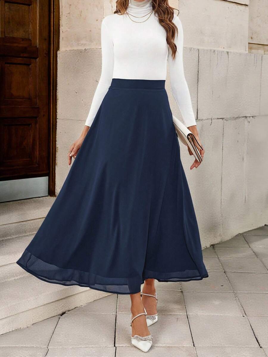 Çiçek Desenli Elastik Bel Günlük Etek Niebbla