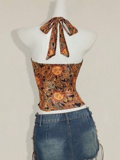Paisley Desenli Askılı Sırtı Açık Üst Niebbla