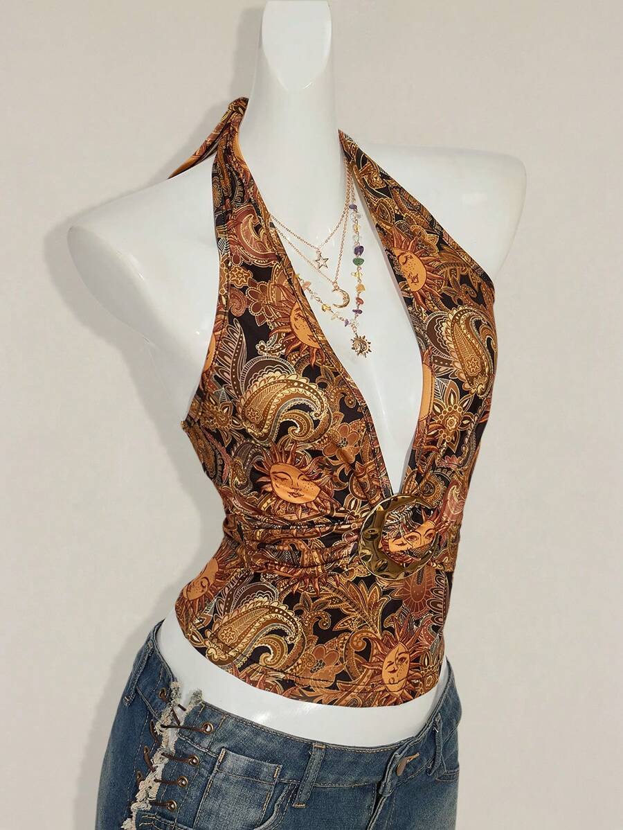 Paisley Desenli Askılı Sırtı Açık Üst Niebbla