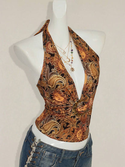 Paisley Desenli Askılı Sırtı Açık Üst Niebbla