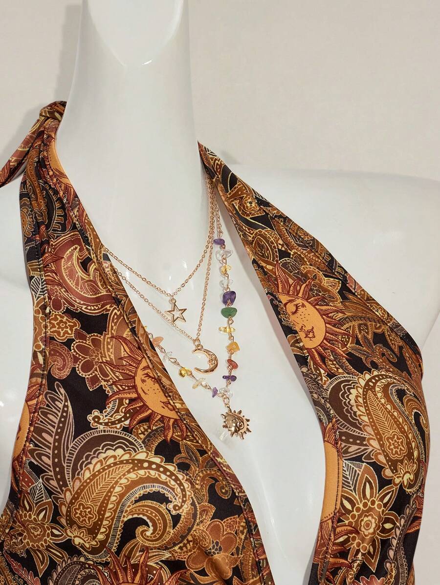 Paisley Desenli Askılı Sırtı Açık Üst Niebbla