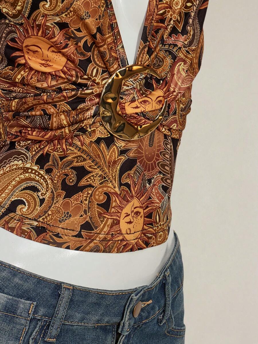 Paisley Desenli Askılı Sırtı Açık Üst Niebbla