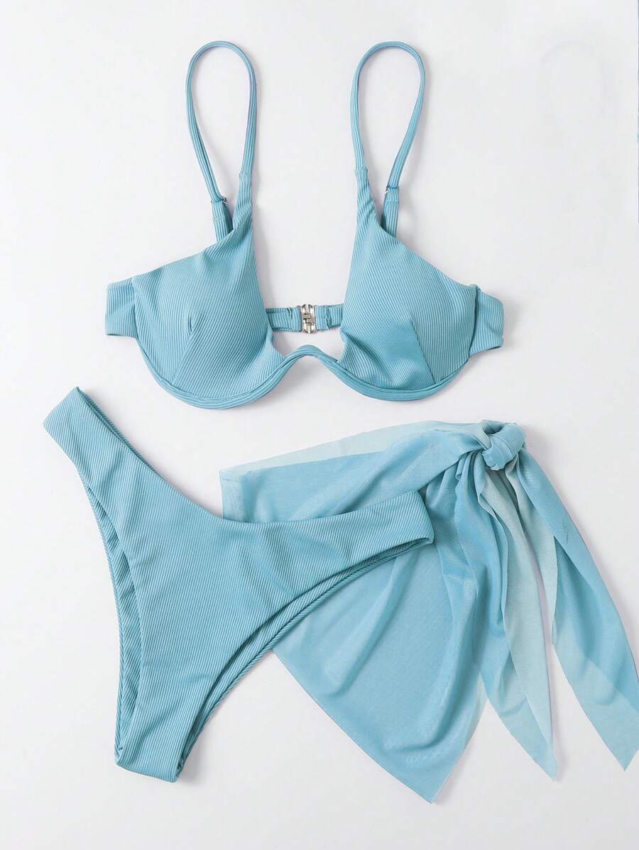 3'Lü Balenli Bikini Takımı Ve Örgü Plaj Eteği Niebbla