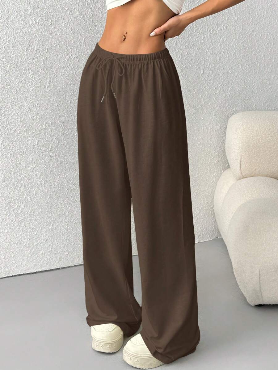 Düz Renk Bağcıklı Bel Düz Paça Jogger Pantolon Niebbla