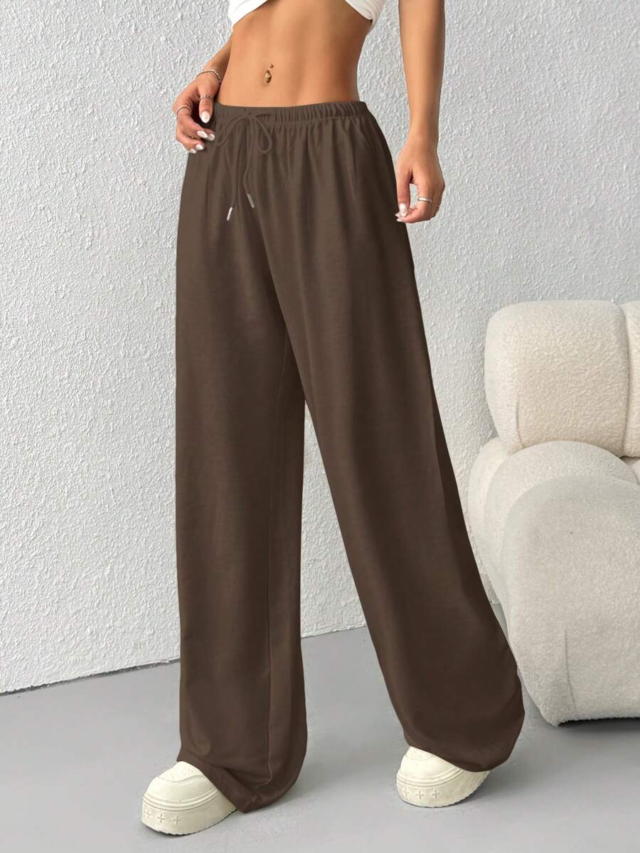 Düz Renk Bağcıklı Bel Düz Paça Jogger Pantolon Niebbla